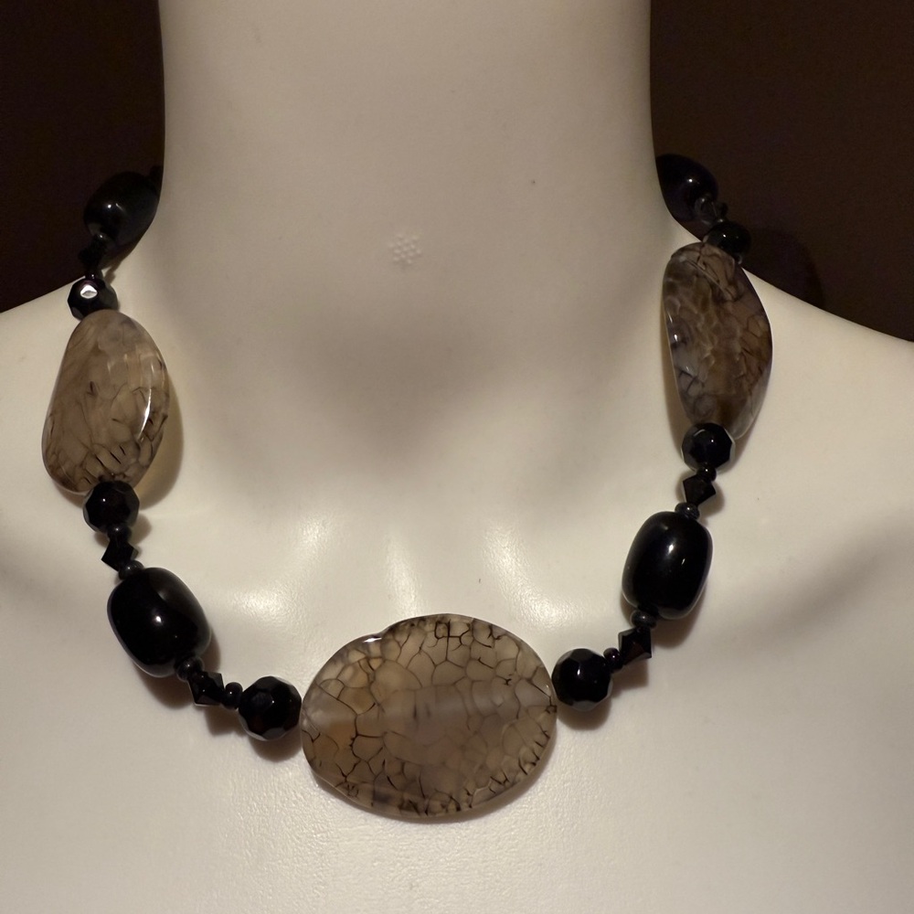 Elegant Black and Taupe  Semi Precious Stone Necklace